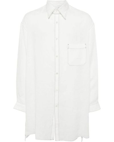 Yohji Yamamoto Linnen Overhemd Met Contrasterend Stiksel - Wit
