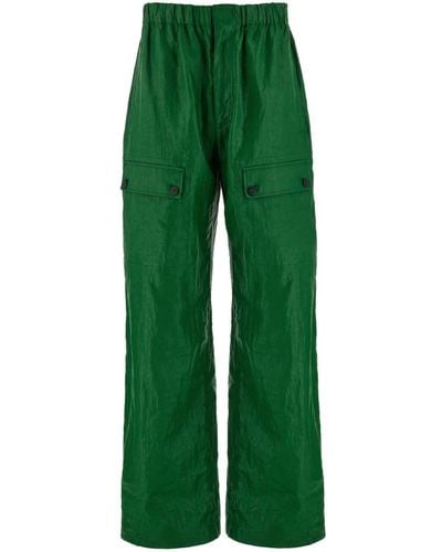 Ferragamo Wide-leg Linen Cargo Trousers - Green