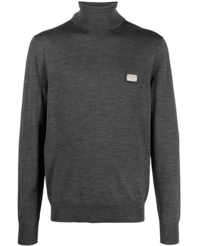 Dolce & Gabbana Logo-appliqué Wool Sweater - Grey