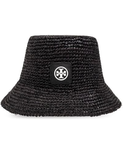 Tory Burch Logo-appliqué Raffia Sun Hat - Black