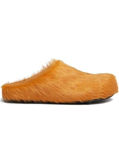 Marni Fussbet Sabot Calf-hair Slippers - Orange