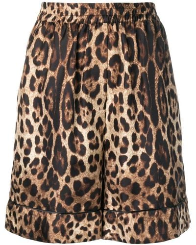 Dolce & Gabbana Pantalones cortos con motivo de leopardo - Marrón