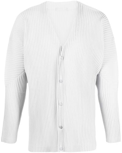 Homme Plissé Issey Miyake Gerippter Cardigan mit V-Ausschnitt - Weiß