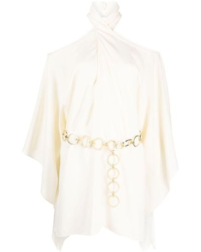 ‎Taller Marmo Halterneck Belted-waist Mini Dress - White