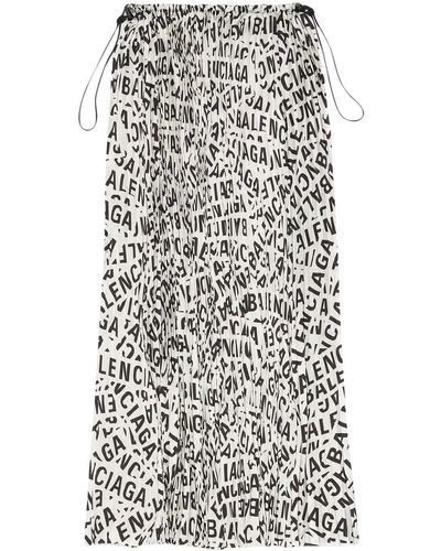 Balenciaga Drawstring-waist Logo-print Skirt - White