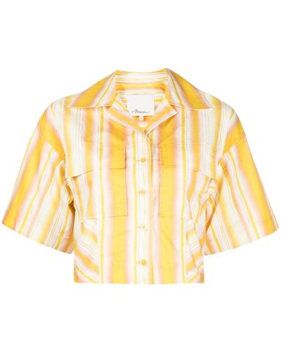 3.1 Phillip Lim Striped Cropped Cotton Shirt - Metallic