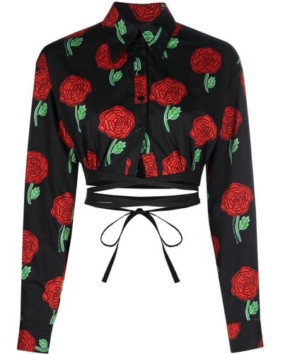 Versace Jeans Couture Floral-print Cropped Blouse - Red