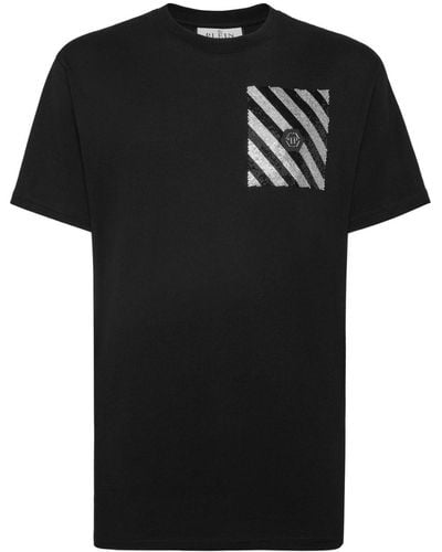Philipp Plein ラインストーン ストライプ Tシャツ - ブラック