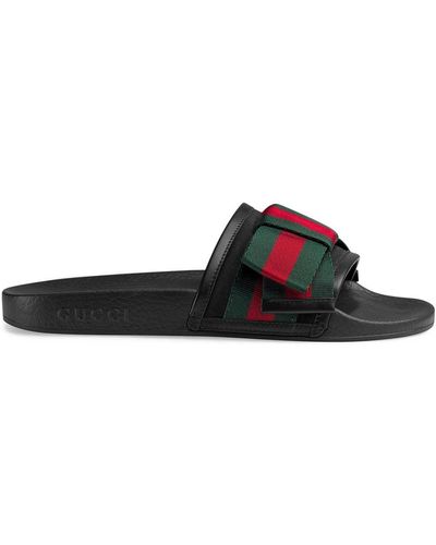 Gucci Web Bow Satin & Rubber Slide - Black