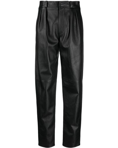 Ralph Lauren Collection Pantalon droit en cuir à taille haute - Noir