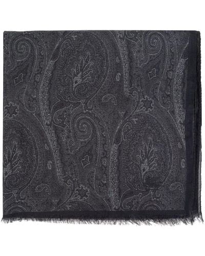 Etro Paisley-print Frayed-edge Scarf - Black