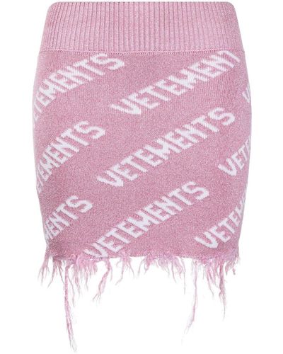 Vetements Logo-intarsia Frayed Miniskirt - Pink