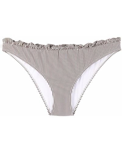 Ganni Ruched Striped Bikini Bottoms - Brown