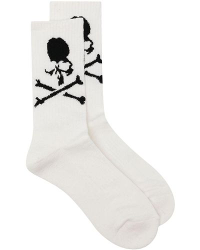 Mastermind Japan Gerippte Socken mit Jacquard-Logo - Weiß