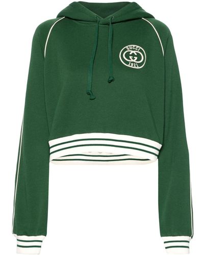 Gucci Sudadera corta con capucha y logo bordado - Verde