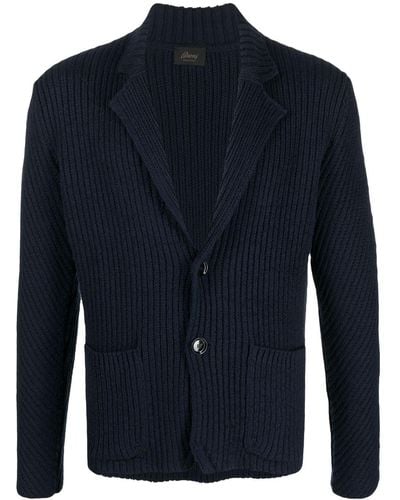 Brioni Ribbed-knit Cotton Cardigan - Blue