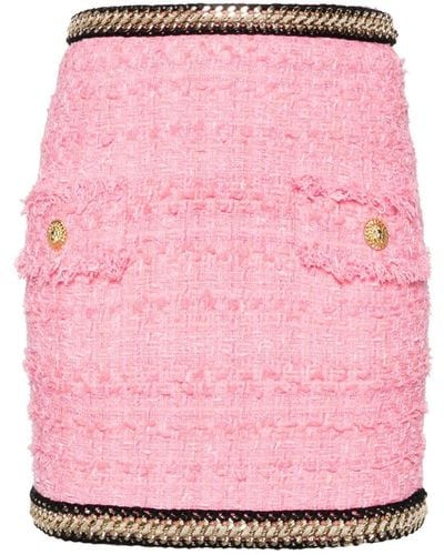 Balmain Minigonna in tweed con dettaglio catena - Rosa