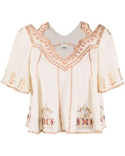 Isabel Marant Biani Embroidered Top - Pink