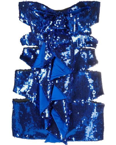 Alexandre Vauthier スパンコール ストラップレス ドレス - ブルー