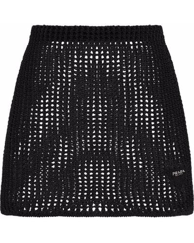 Prada Minifalda de punto calado - Negro