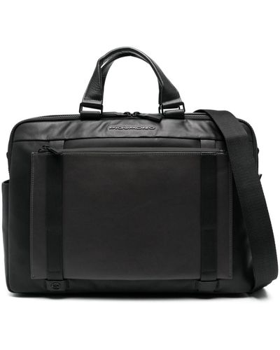 Piquadro Logo-lettering Leather Laptop Bag - Black