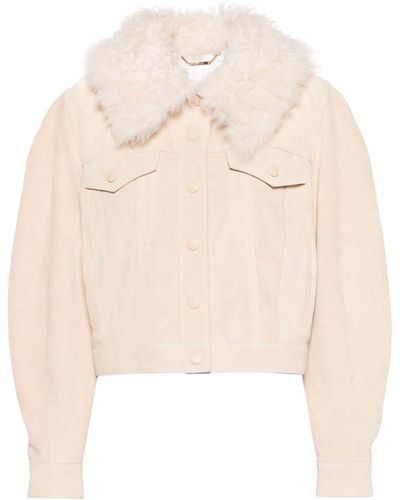 Chloé Shearling-collar Cropped Jacket - Natural