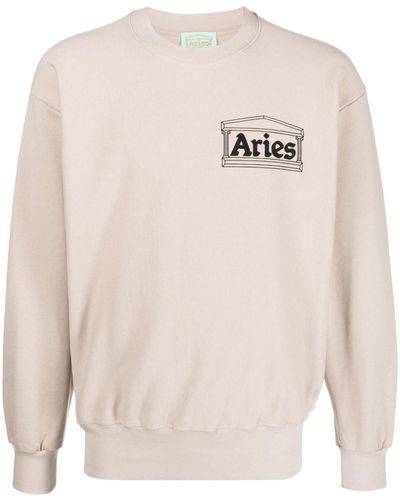 Aries Geripptes Sweatshirt mit Logo-Print - Weiß