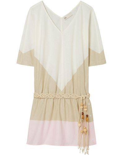 Tory Burch Robe courte à taille ceinturée - Blanc