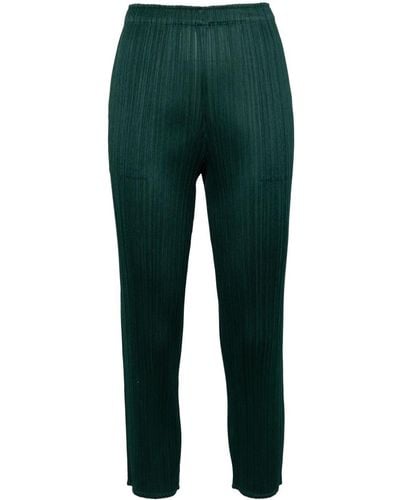 Pleats Please Issey Miyake Plissé-effect Cropped Trousers - Green