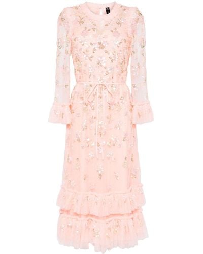 Needle & Thread Sequin Bloom Tulle Midi Dress - Pink