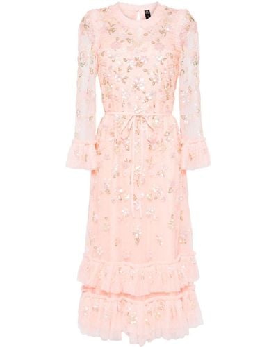 Needle & Thread Vestido midi Sequin Bloom - Rosa