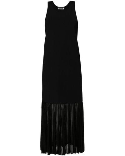 Jil Sander Plissé-detailed Knitted Maxi Dress - Black