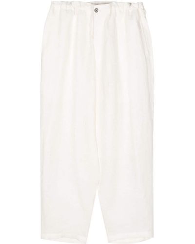 Yohji Yamamoto Pantalon en lin et coton - Blanc