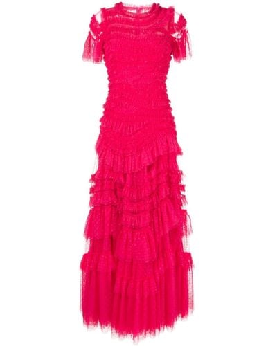 Needle & Thread Wild Rose ラッフル イブニングドレス - ピンク