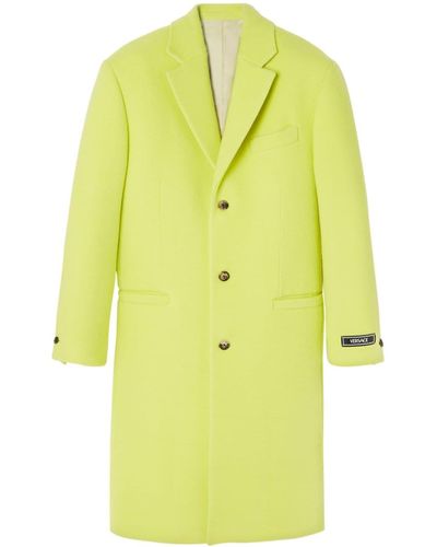 Versace Logo-patch Wool Blend Single-breasted Coat - Yellow