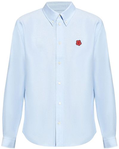 KENZO Chemise en coton à logo brodé - Bleu