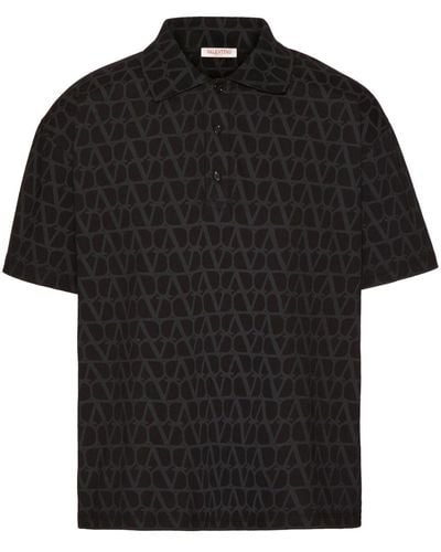 Valentino Garavani Toile Iconographe Cotton Polo Shirt - Black