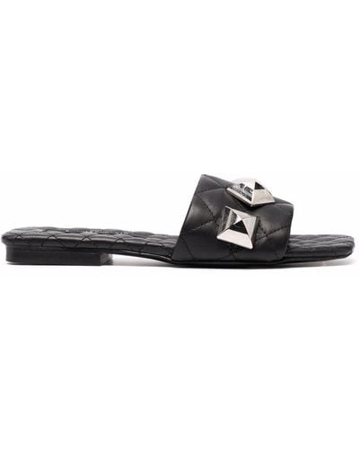 Philipp Plein Flat Studded Matelassè Sandals - Black