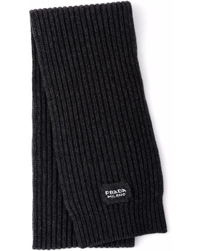 Prada Logo-patch Knitted Scarf - Black