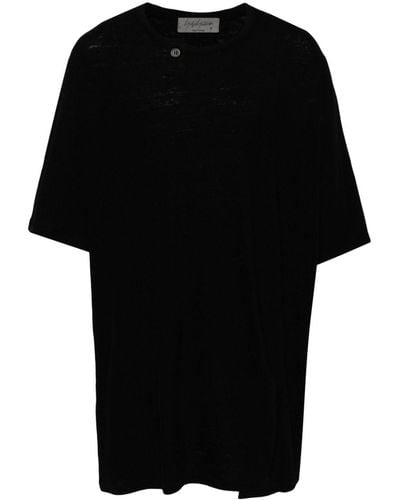 Yohji Yamamoto T-shirt Met Verfraaide Knoop Van Vlasblend - Zwart