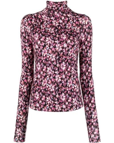 Isabel Marant Lou High-neck Floral-print Top - Red