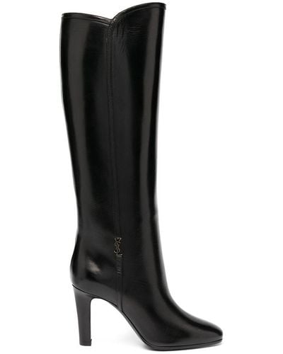 Saint Laurent Jane Embellished Leather Knee Boots - Black