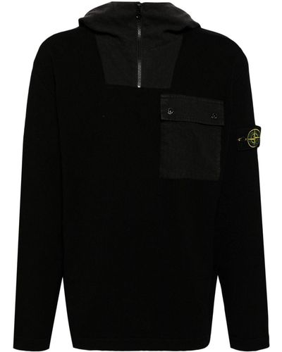 Stone Island Pull nervuré à patch logo - Noir