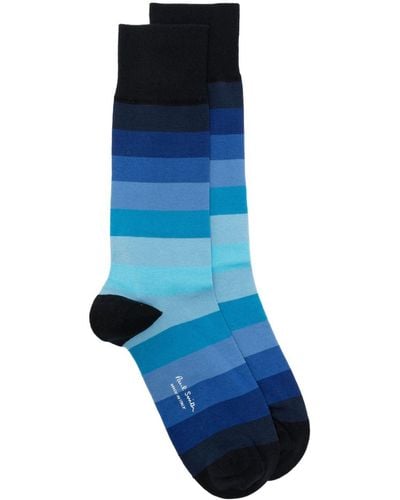 Paul Smith Striped Cotton Blend Socks - Blue