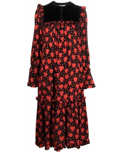 Saint Laurent Heart-print Maxi Dress - Red