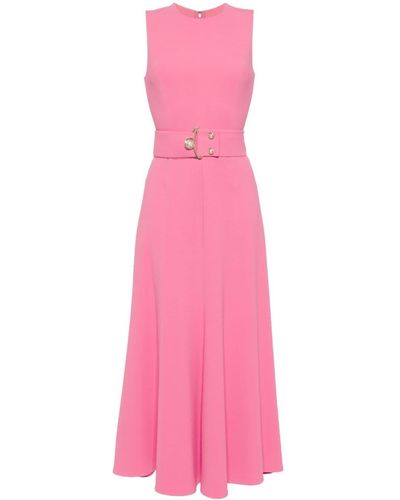 Elie Saab Belted Silk Cady Midi Dress - Pink