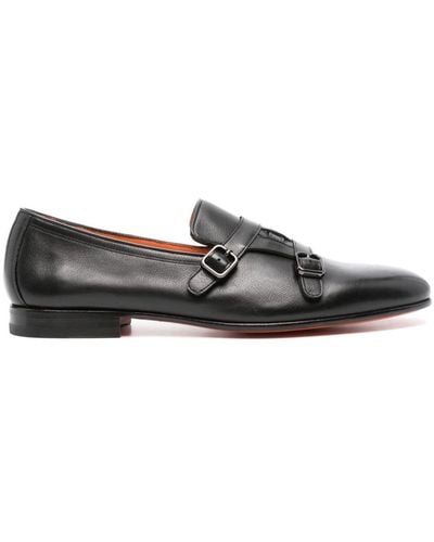 Santoni Double-strap Leather Monk Shoes - Black