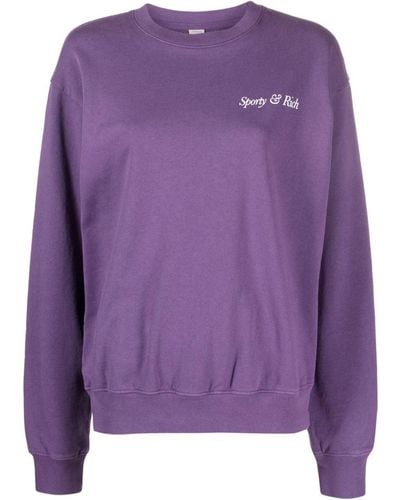 Sporty & Rich Logo-print Cotton Sweatshirt - Purple