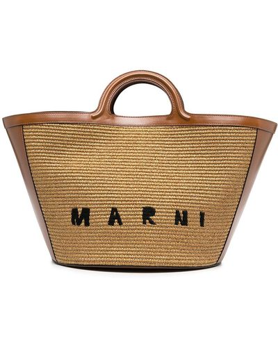 Marni Sac à main Tropicalia à logo brodé - Marron