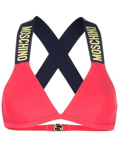 Moschino Top de bikini con logo en relieve - Rojo